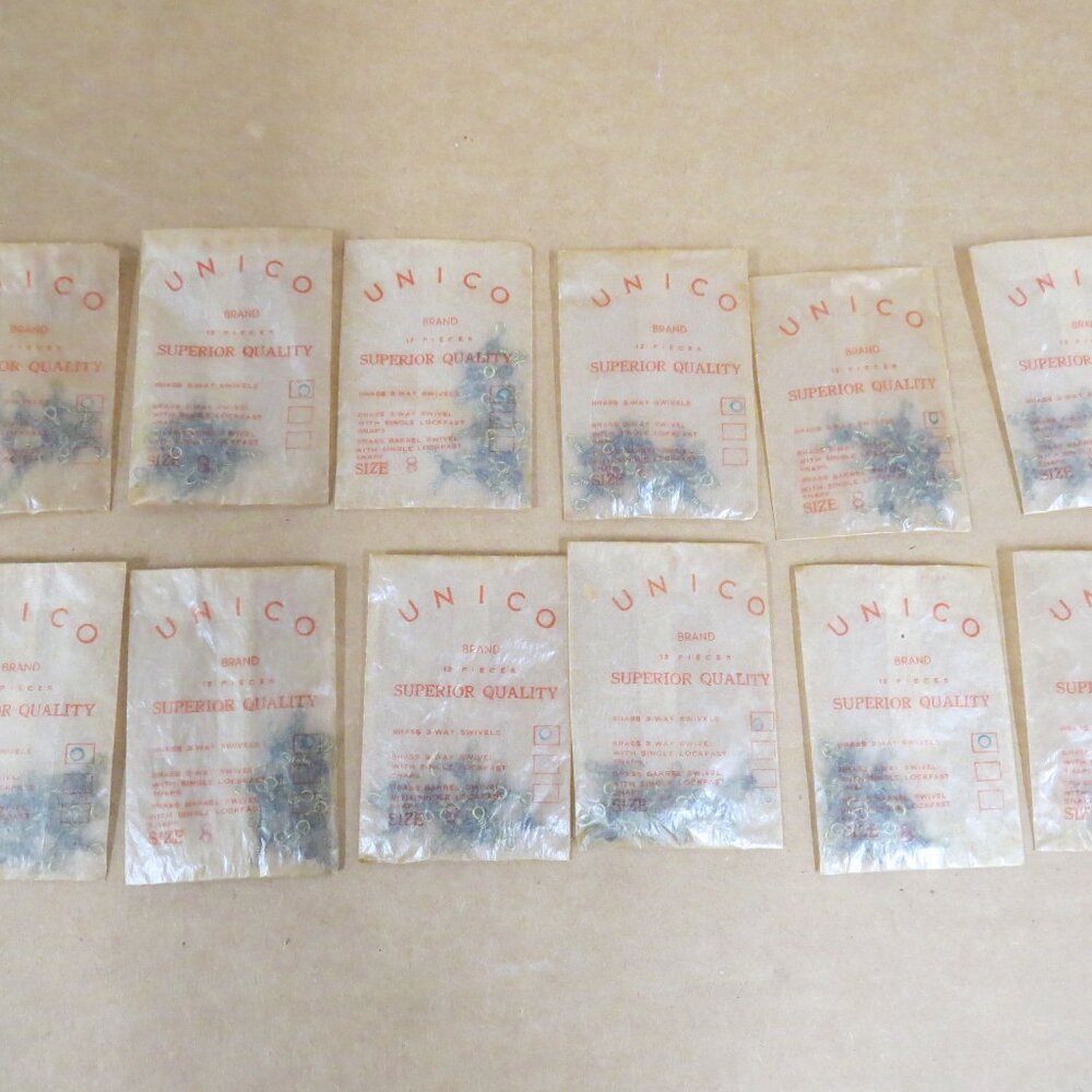 Unico Vintage Fishing Brass 3-Way Swivels Size 8- 12 packs of 12 swivels NOS IOB
